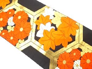 アンティーク　亀甲に菊・紅葉模様織り出し袋帯（材料）